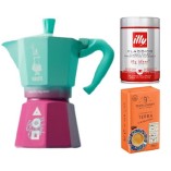 Гейзерная кофеварка и 2 вида кофе